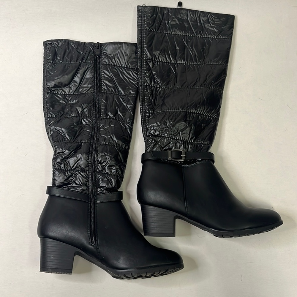 GLOBALWIN Boots Women's Size 8 Black Winter Quilted Upper Knee High Mid-Heel